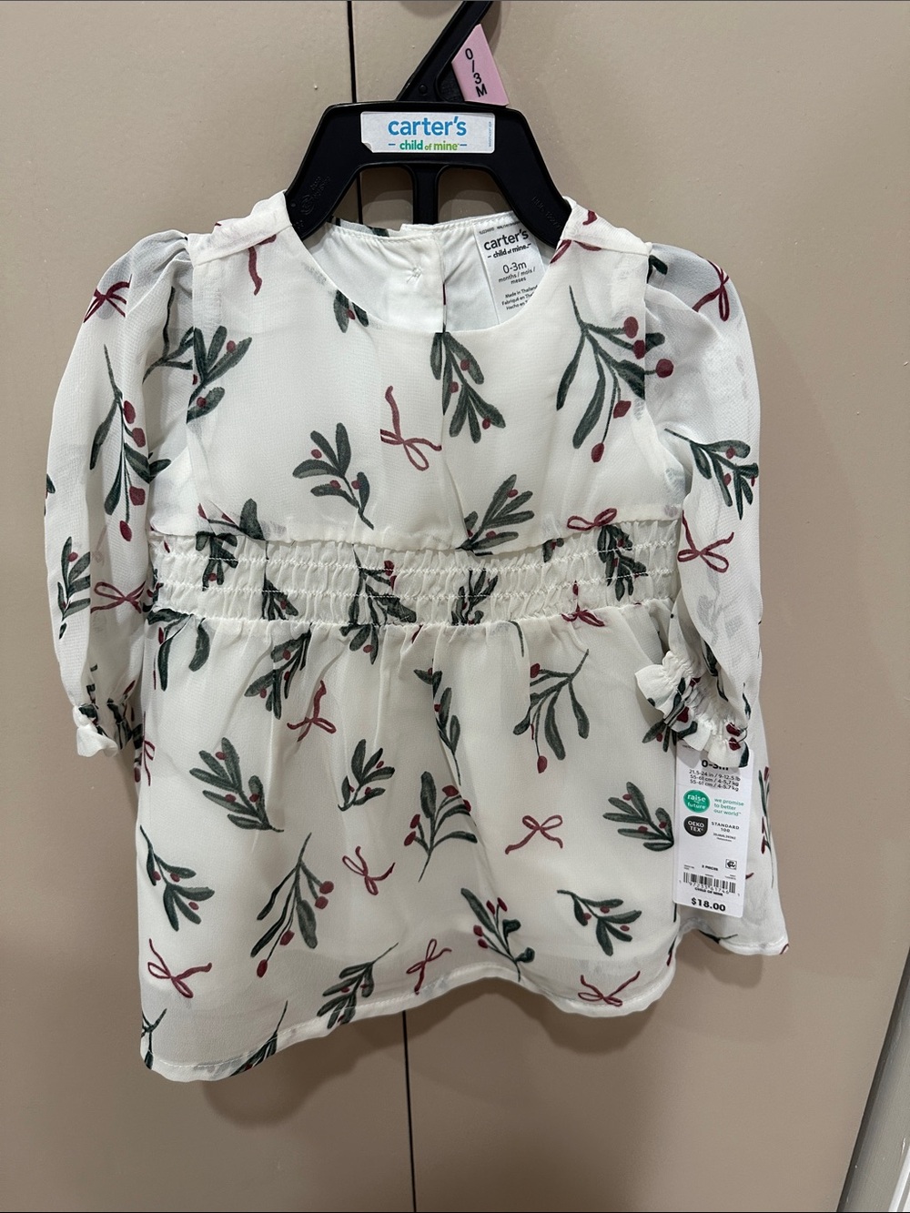 Carter's Cream Holiday Mistletoe Smocked Dress